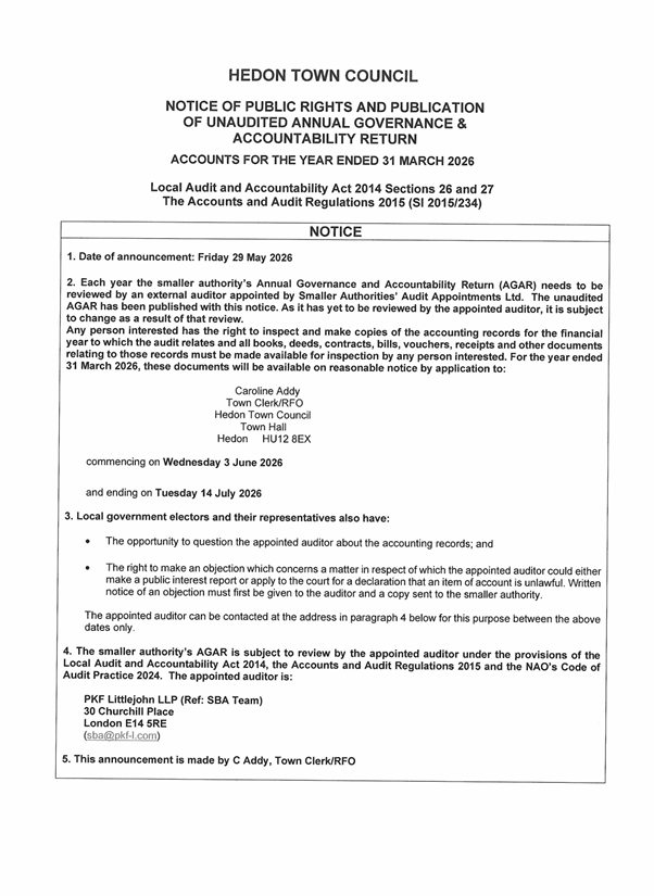 NOTICE OF PUBLIC RIGHTS 2026/27